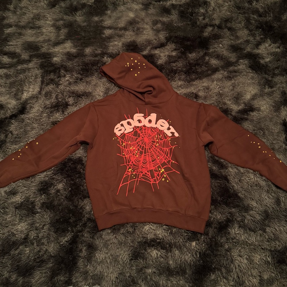 Brown Hoodie with Red Graphic Design
